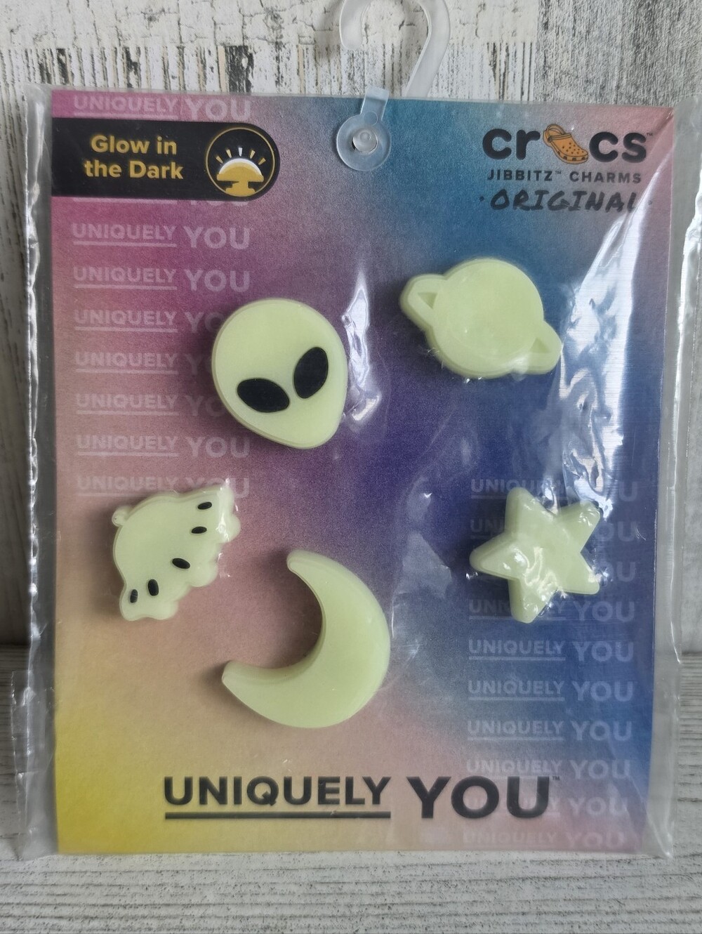 Crocs Jibbitz Charms Glow in the Dark Ceiling Stars 5 Pack Alien Moon NEW